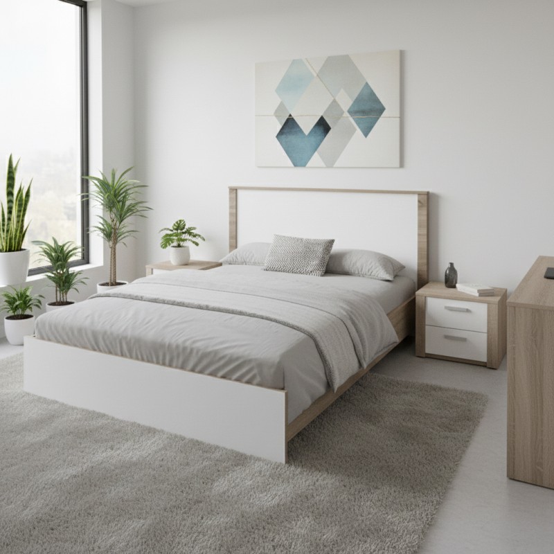 Κρεβάτι Athos Pakoworld Σε Sonoma-Λευκή Απόχρωση 140X200Εκ