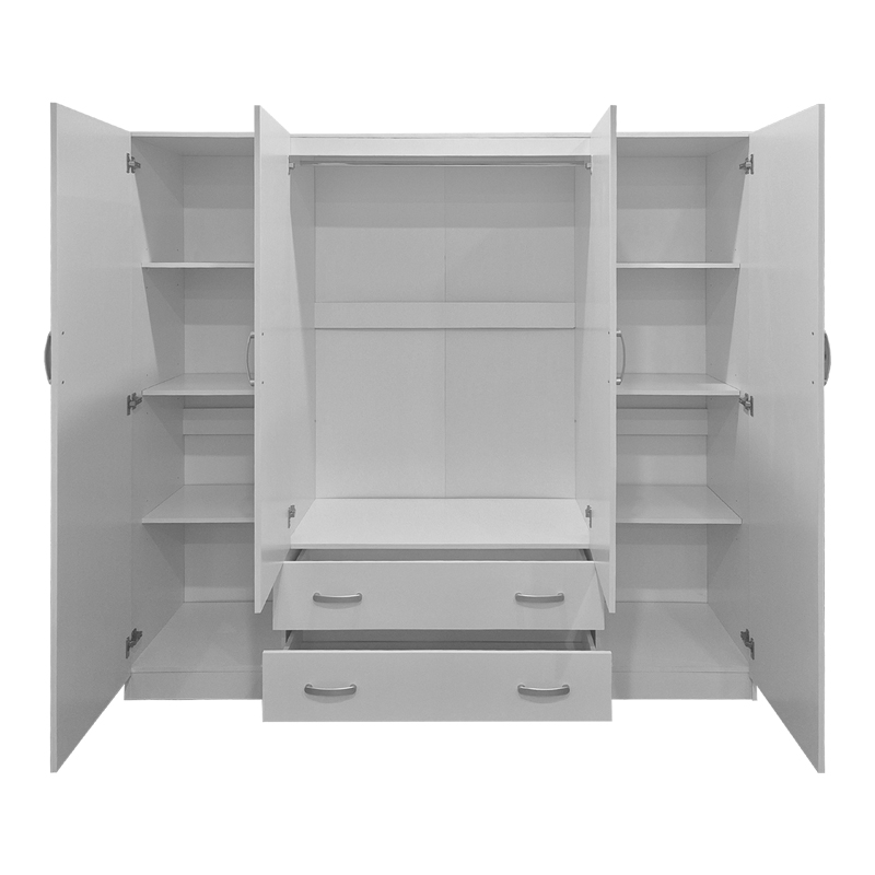 Ντουλάπα Τετράφυλλη Με 2 Συρτάρια Alvia Pakoworld Λευκή 200X51X180Εκ