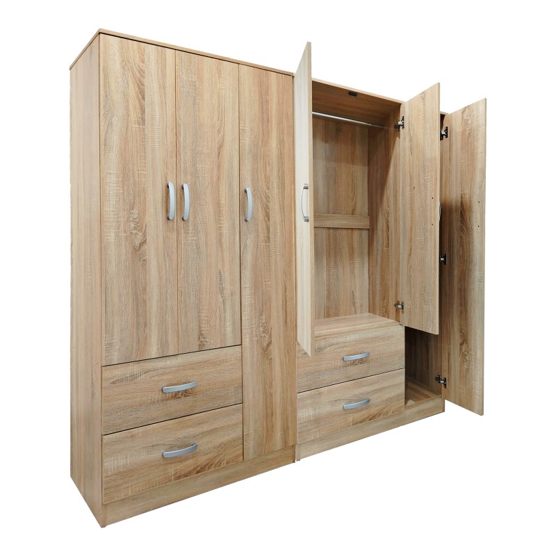 Ντουλάπα Εξάφυλλη Athos Pakoworld Sonoma 180X42X180Εκ