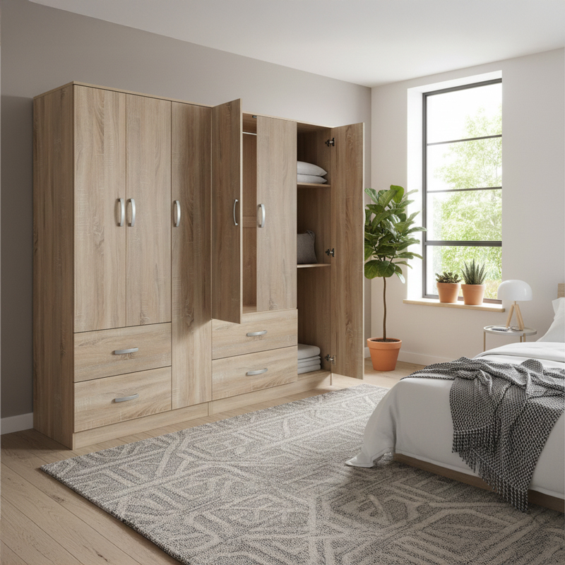 Ντουλάπα Εξάφυλλη Athos Pakoworld Sonoma 180X42X180Εκ