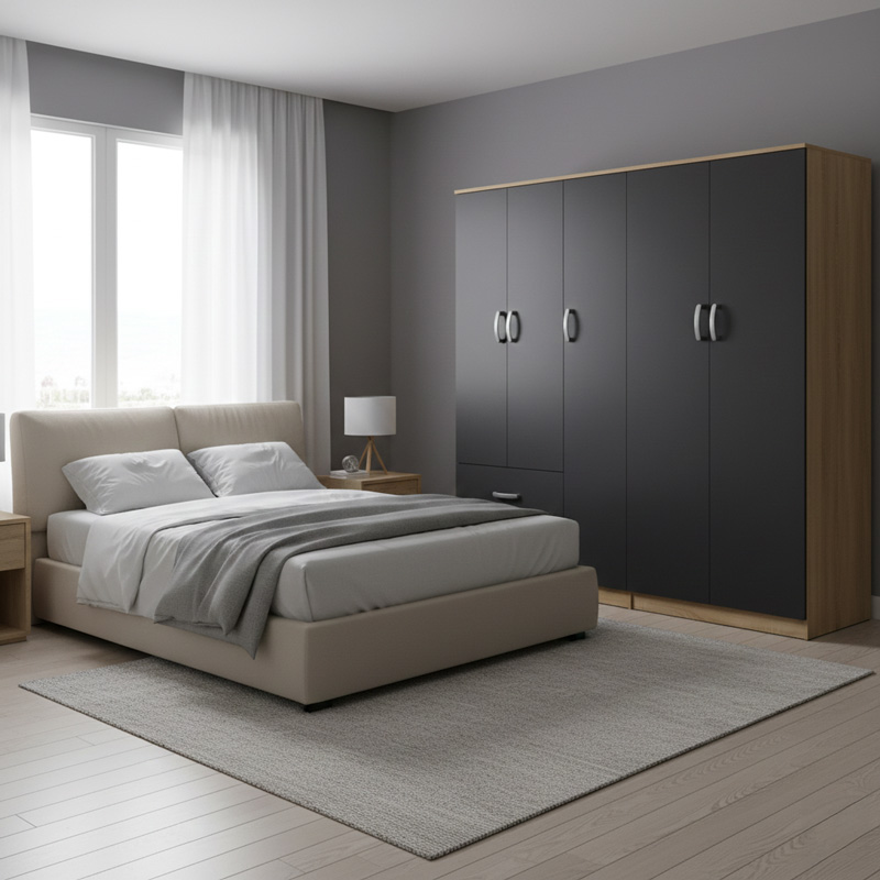 Ντουλάπα Πεντάφυλλη Athos I Pakoworld Sonoma-Ανθρακί 170X42X180Εκ