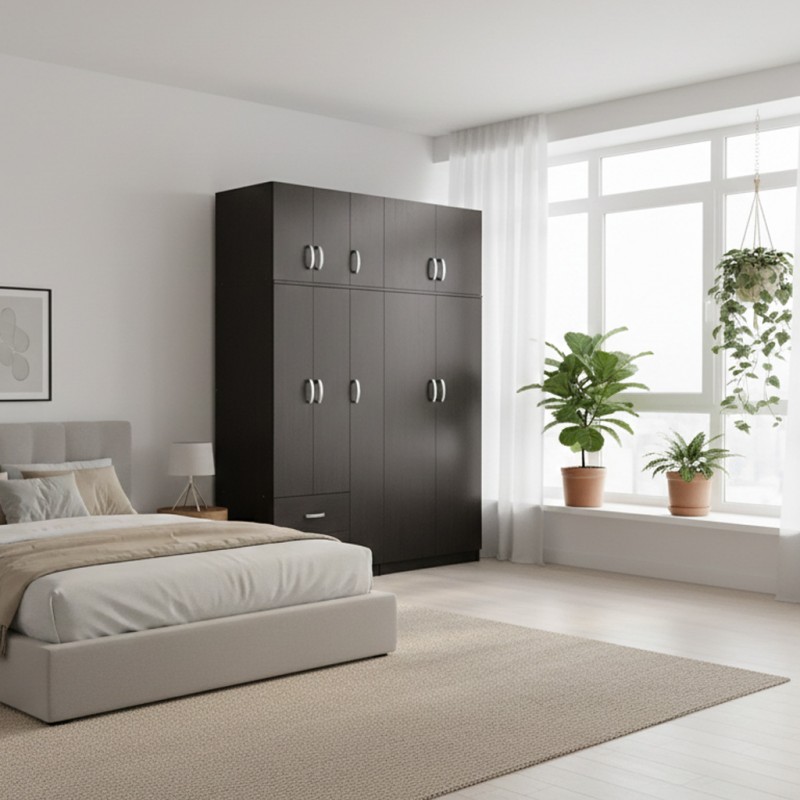 Ντουλάπα Πεντάφυλλη Με Πατάρι Athos I Pakoworld Wenge 170X42X240Εκ