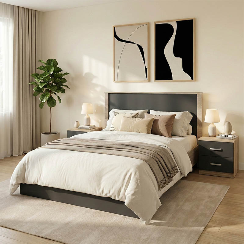 Σετ Κρεβατοκάμαρας Athos Sonoma Ανθρακί Με Κρεβάτι 140X200Εκ Σετ 3Τεμ