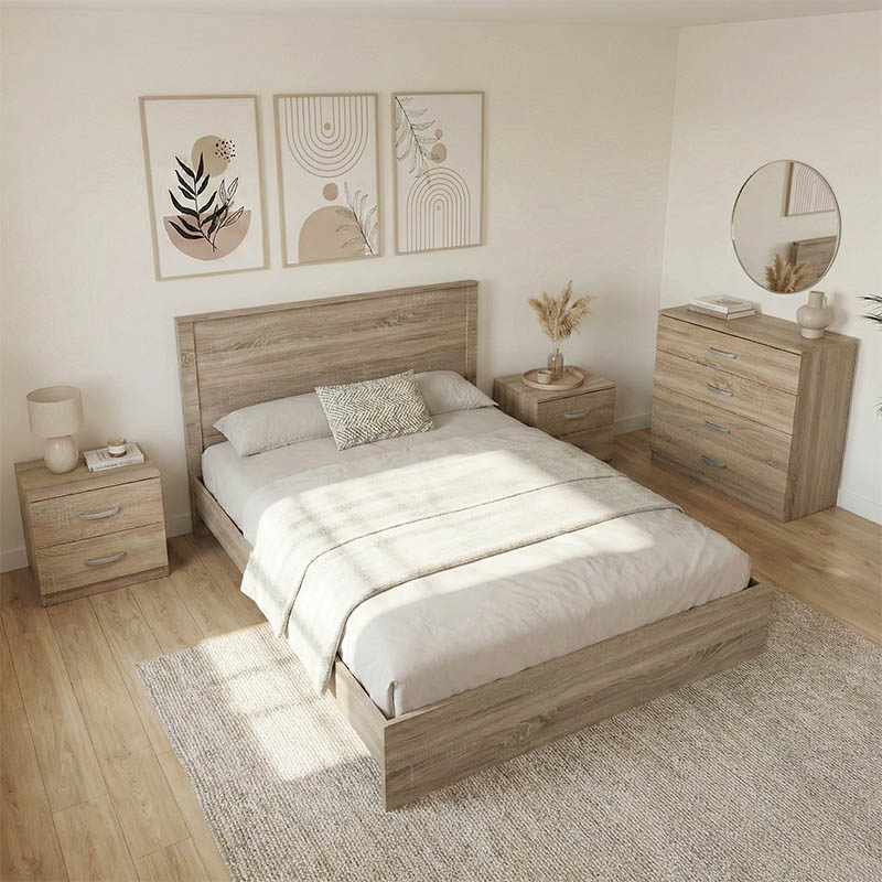 Σετ Κρεβατοκάμαρας Athos Sonoma Με Κρεβάτι 140X200Εκ Σετ 4Τεμ