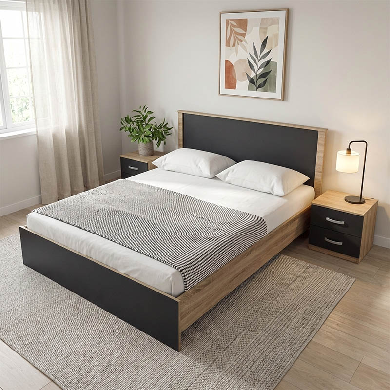 Σετ Κρεβατοκάμαρας Athos Sonoma Ανθρακί Με Κρεβάτι 160X200Εκ Σετ 3Τεμ