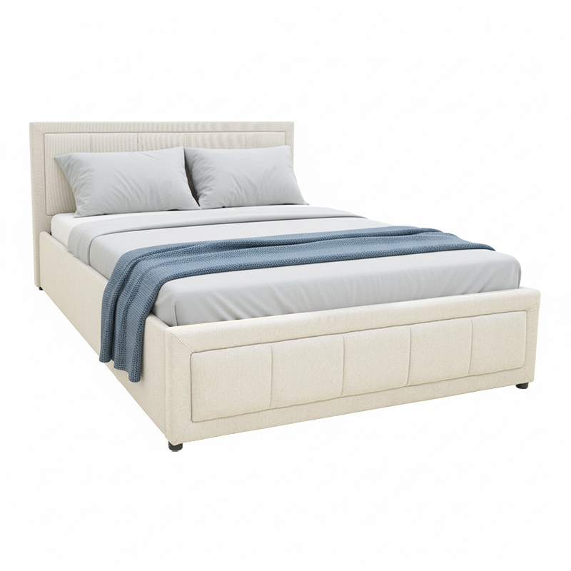 Κρεβάτι Huga Pakoworld Με Αποθηκευτικό Χώρο Ύφασμα Μπεζ 120X200Εκ