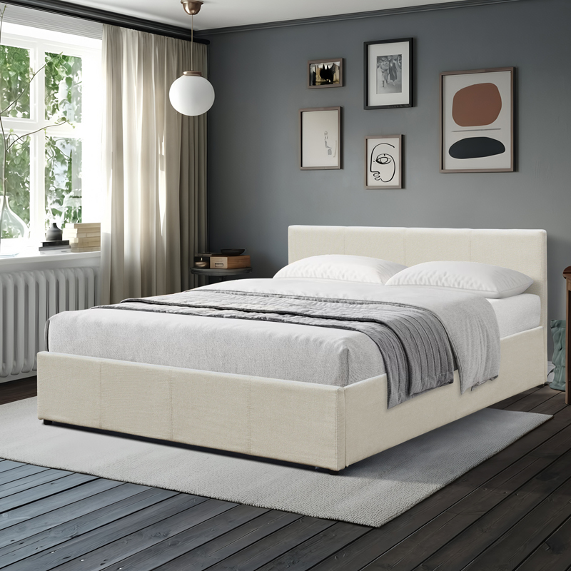 Κρεβάτι Dellia Pakoworld Με Αποθηκευτικό Χώρο Ύφασμα Κρεμ 150X200Εκ