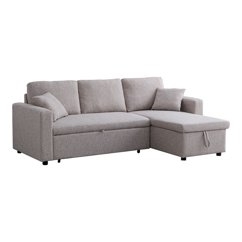 Γωνιακός Αναστρέψιμος Καναπές Κρεβάτι Kamore Pakoworld Με Αποθηκευτικό Χώρο Μπεζ Ύφασμα 223X146X85Εκ