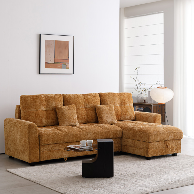 Γωνιακός Αναστρέψιμος Καναπές Κρεβάτι Comfie Pakoworld Με Αποθηκευτικό Χώρο Camel Ύφασμα 260X156X98Εκ