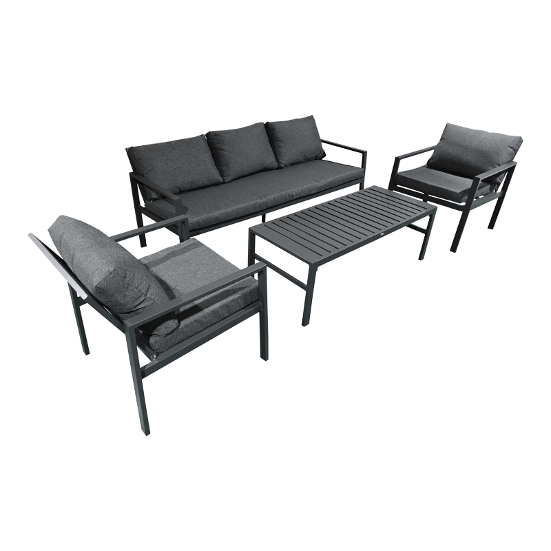 Σαλόνι Gardenly Ι Pakoworld Σετ 4Τμχ Αλουμίνιο Σε Ανθρακί Απόχρωση Με Ανθρακί Μαξιλάρια