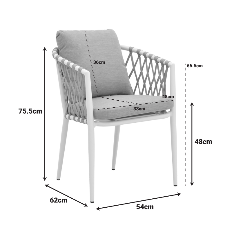 Πολυθρόνα Peluxe Pakoworld Αλουμίνιο Ανθρακί-Pe Σχοινί Φυσικό-Μαξιλάρια Γκρι 57X60X78Εκ