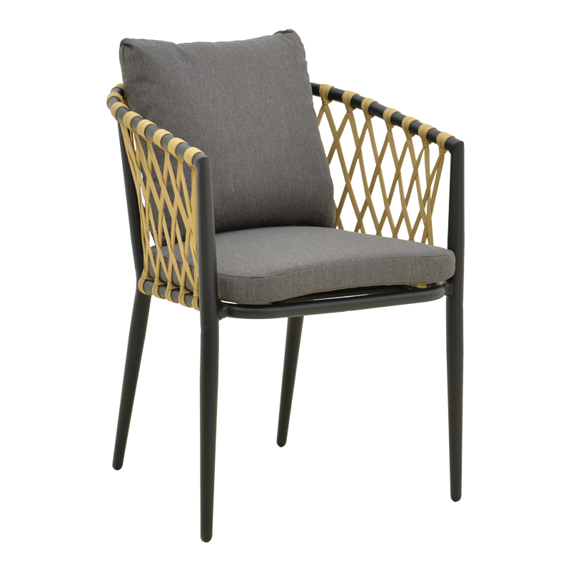 Πολυθρόνα Peluxe Pakoworld Αλουμίνιο Ανθρακί-Pe Σχοινί Φυσικό-Μαξιλάρια Γκρι 57X60X78Εκ