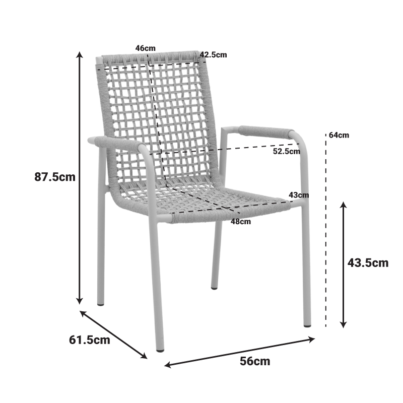 Πολυθρόνα Esence Pakoworld Στοιβαζόμενη Αλουμίνιο Cappuccino Με Pe Σχοινί Σε Μπεζ Απόχρωση 56X61,5X87,5Εκ