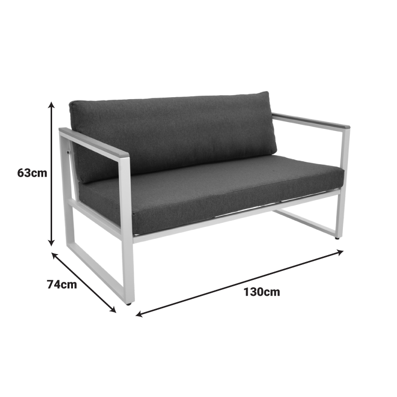 Καναπές Διθέσιος Aurelio Pakoworld Μαύρο Μέταλλο Με Μαύρα Μαξιλάρια 130X74X63Εκ