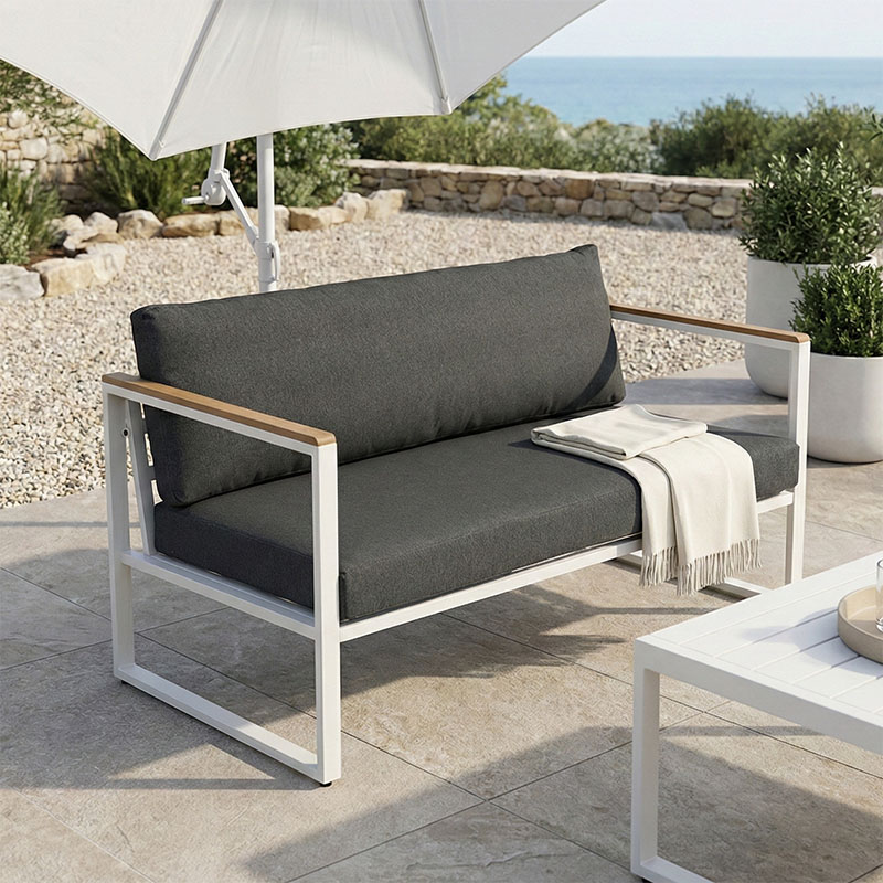 Καναπές Διθέσιος Aurelio Pakoworld Μεταλλικός Σε Λευκή -Μαξιλάρια Σε Ανθρακί Απόχρωση 130X74X63Εκ