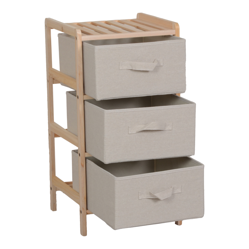 Συρταριέρα Wolen Pakoworld Ξύλο Ελάτου-Ύφασμα Σε Φυσική-Μπεζ Απόχρωση 34.5X36.5X67Εκ