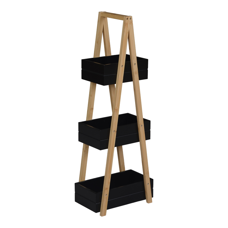 Ραφιέρα Δαπέδου Tercy Pakoworld Μπαμπού Σε Μαύρη-Φυσική Απόχρωση 30X18X80Εκ