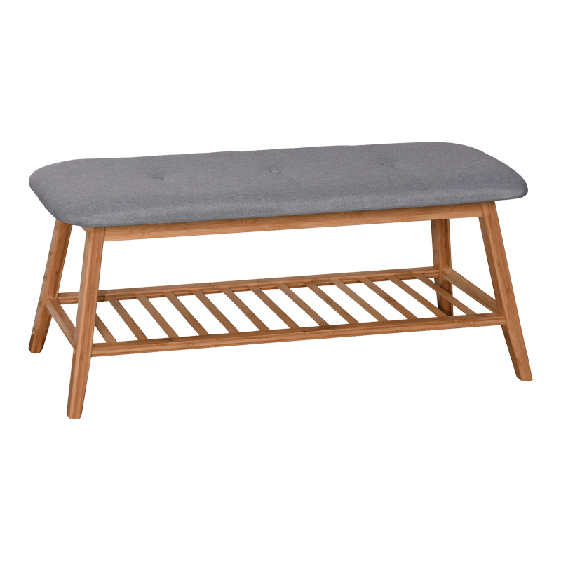 Παπουτσοθήκη-Σκαμπό Zerma Pakoworld 4 Ζευγών Μπαμπού-Ύφασμα Σε Φυσική-Γκρι Απόχρωση 100X30.5X44Εκ