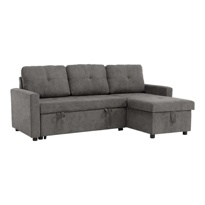 Γωνιακός Αναστρέψιμος Καναπές Κρεβάτι Napora Pakoworld Με Αποθηκευτικό Χώρο Γκρι Ύφασμα 214X83/138X90Εκ