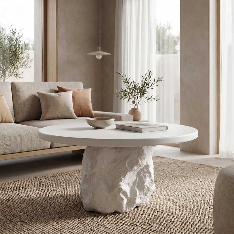 Τραπέζι Σαλονιού Zinol Pakoworld Mdf-Polyresin Λευκό Φ77X36Εκ