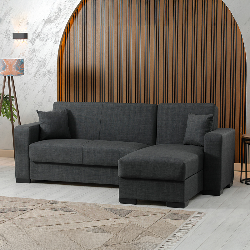 Γωνιακός Καναπές-Κρεβάτι Αναστρέψιμος Dumma Pakoworld Ύφασμα Ανθρακί 226X148X86Εκ