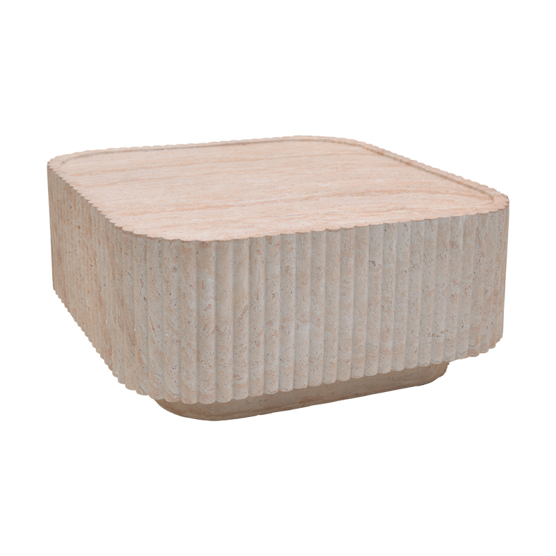 Τραπέζι Σαλονιού Doric Pakoworld Mgo Όψη Τραβερτίνας 80X80X38Εκ