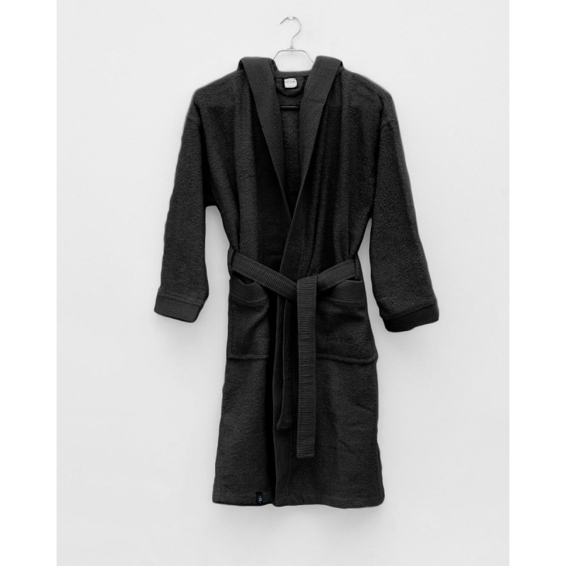 Βαμβακερό Πετσετέ Μονόχρωμο Μπουρνούζι με Πλισέ Γιακά Adore Medium Μαύρο