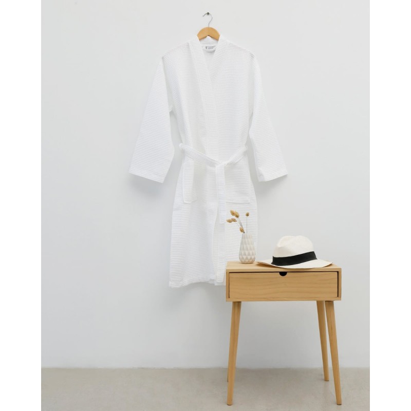 Pima Cotton Waffle Πικέ Μπουρνούζι Κιμονό Oliver Large | XLarge Άσπρο