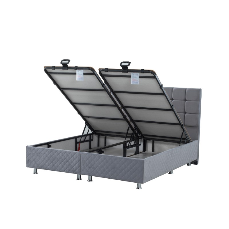 Κρεβάτι με Γκρι Κεφαλάρι & Βάση με Αποθηκευτικό Χώρο με Ύφασμα Βελουτέ Channel Υπέρδιπλη (160x200cm) Γκρι