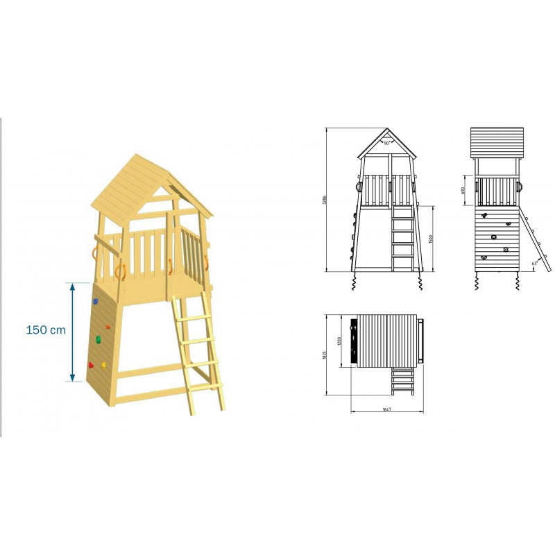 Ξύλινος πύργος Belvedere με προέκταση Πύργος Belvedere (1) - με ύψος τσουλήθρας 120εκ. &amp προέκταση