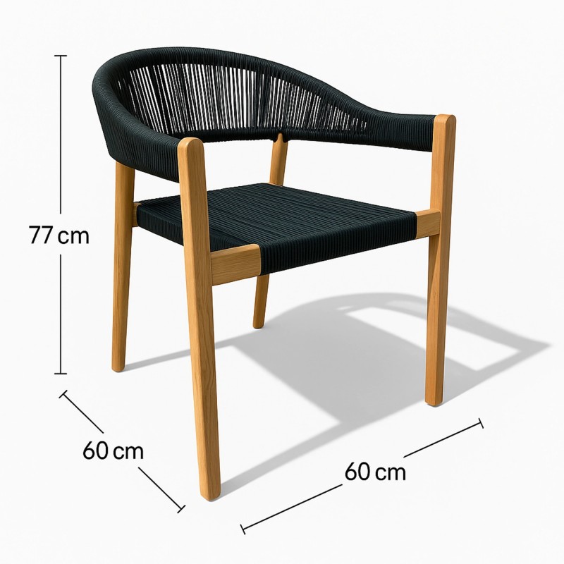 Premium Καρέκλα Teak με Μαύρα Σχοινιά