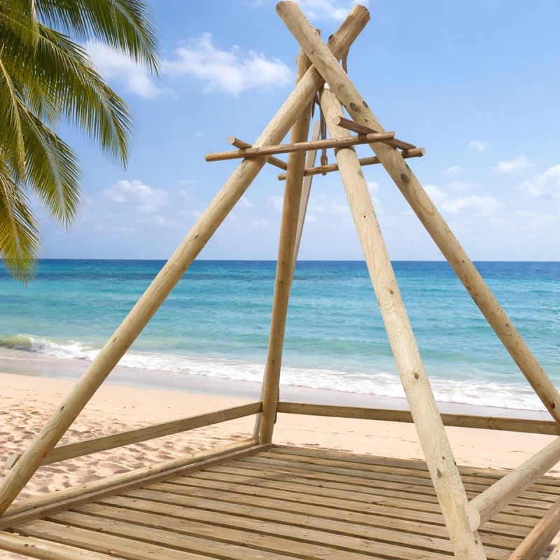 Ξύλινη Σκηνή Παραλίας με Κρεβάτι