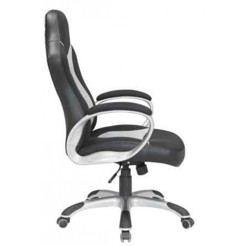 ΚΑΡΕΚΛΑ ΓΡΑΦΕΙΟΥ GAMING ΜΕ ΜΠΡΑΤΣΑ - ΕΠΙΦΑΝΕΙΑ: PU PVC  ΜΑΥΡΟ-ΓΚΡΙ