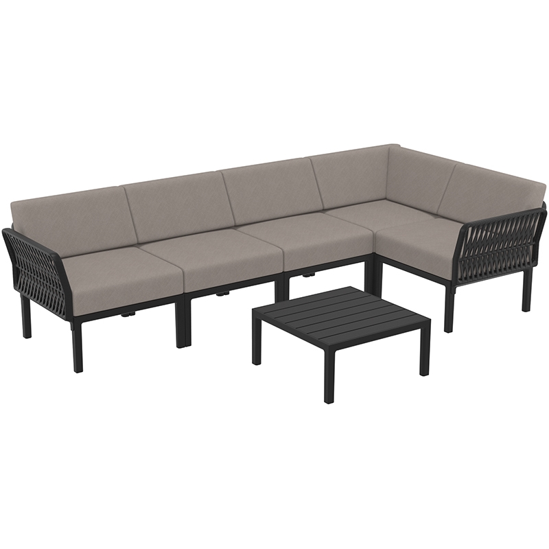 PORTOFINO LOUNGE SET ΓΩΝΙΑ BLACK/ΜΑΞ. LIGHT BROWN(+ΤΡΑΠ.33εκ.)