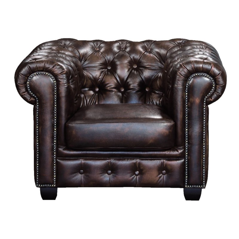CHESTERFIELD Birmingham Πολυθρόνα Σαλονιού Καθιστικού,Δέρμα Απόχρωση Καφέ