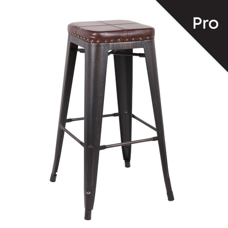 RELIX Σκαμπό Bar-Pro, Στοιβαζόμενο, Μέταλλο Βαφή Antique Black, Pu Σκούρο Καφέ