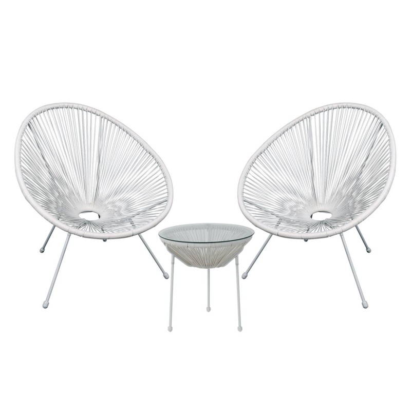 ACAPULCO Set Κήπου - Βεράντας: Τραπέζι + 2 Πολυθρόνες Μέταλλο Άσπρο/Rattan Άσπρο