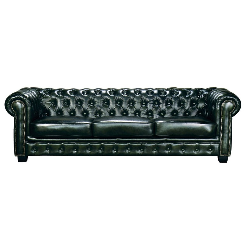 CHESTERFIELD Birmingham Καναπές 4Θέσιος Σαλονιού Καθιστικού, Δέρμα AntiqueGreen