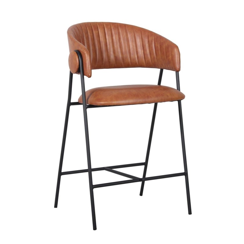 ALFRED Σκαμπό BAR Μέταλλο Βαφή Μαύρο, PU Camel