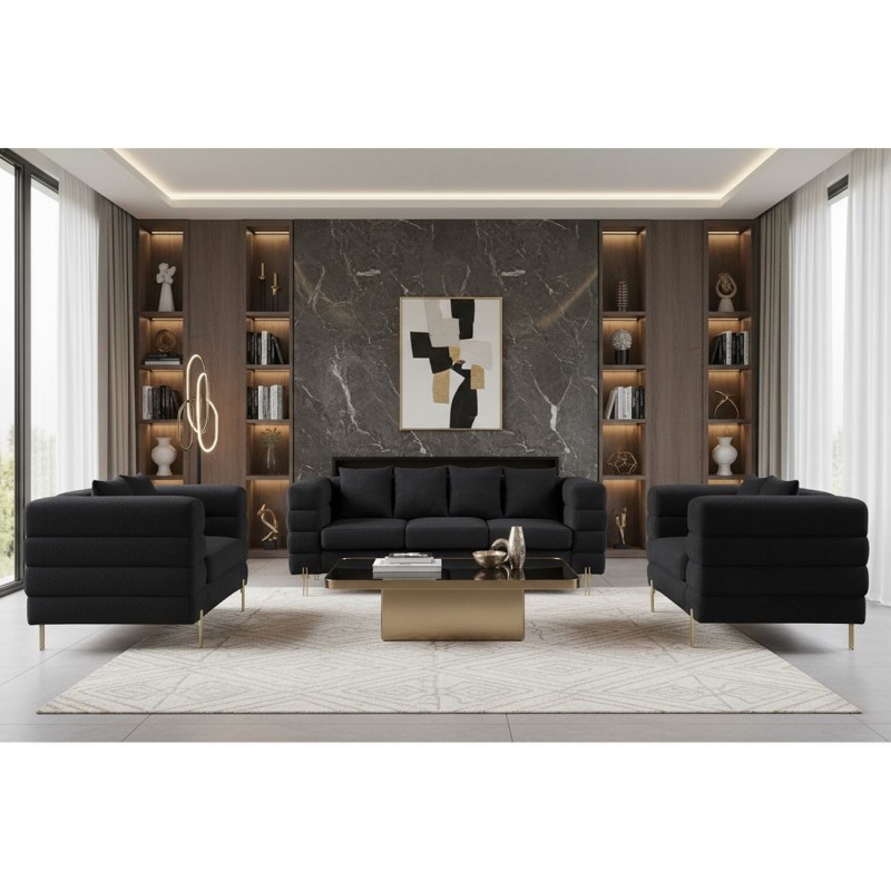 MORRIS Set Σαλόνι - Καθιστικό 3θέσιος + 2θέσιος + Πολυθρόνα Ύφασμα Teddy Μαύρο
