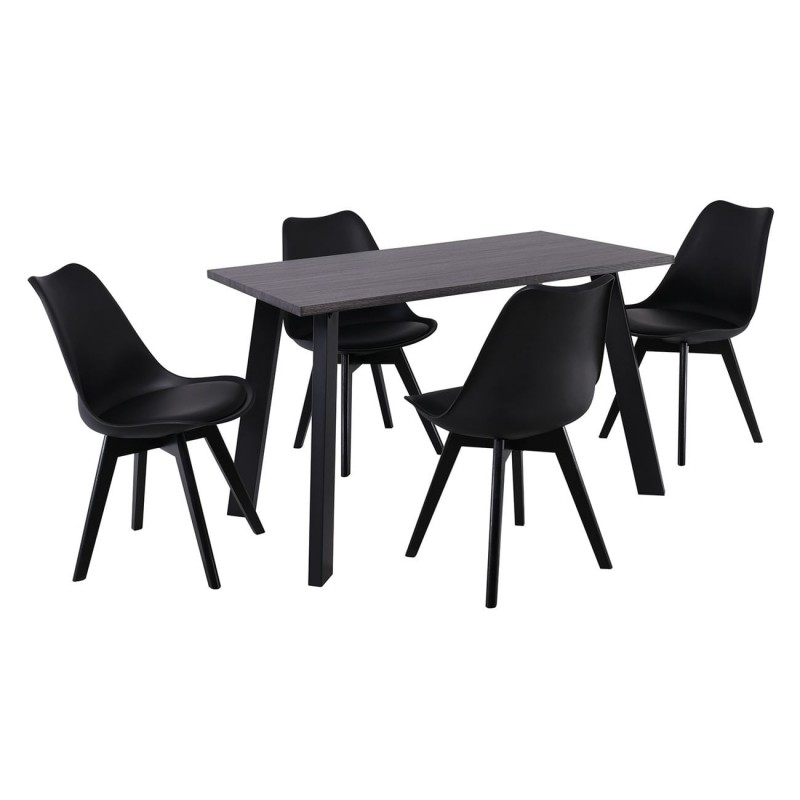 MARTIN Set Τραπεζαρία: Τραπέζι + 4 Καρέκλες, MDF Grey Walnut, Μέταλλο-Ξύλο-PP και PU Μαύρο