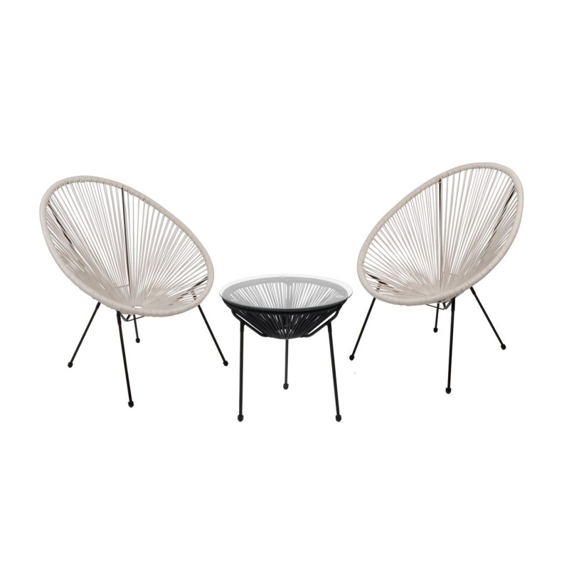 ACAPULCO Set Κήπου - Βεράντας: Τραπέζι+2 Πολυθρόνες, Μέταλλο Μαύρο / Rattan Άσπρο & Μαύρο