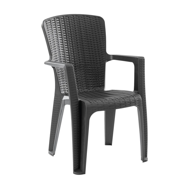 SIDE Πολυθρόνα Κήπου-Βεράντας Στοιβαζόμενη, (Rattan Look) PP-UV Απόχρωση Ανθρακί