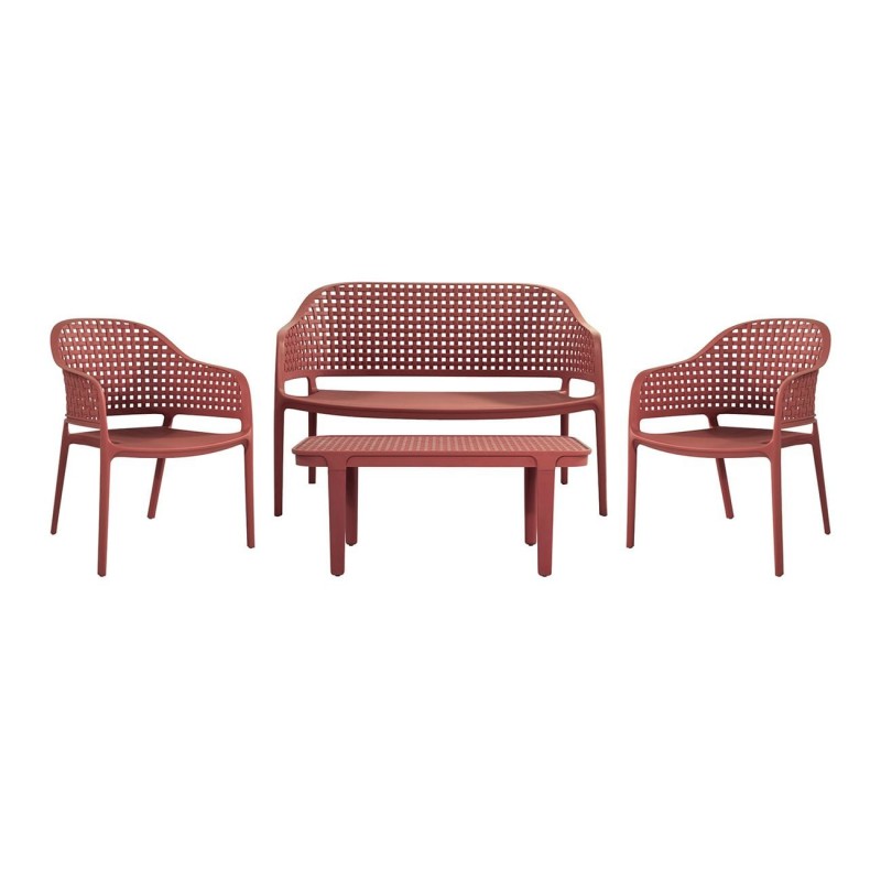 MALAGA Set Σαλόνι Κήπου PP-UV Bordeaux: Καναπές + 2 Πολυθρόνες + Τραπεζάκι