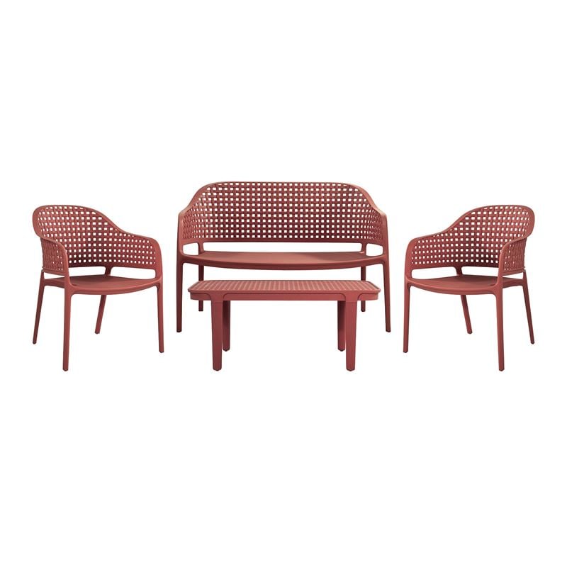 MALAGA Set Σαλόνι Κήπου PP-UV Bordeaux: Καναπές + 2 Πολυθρόνες + Τραπεζάκι