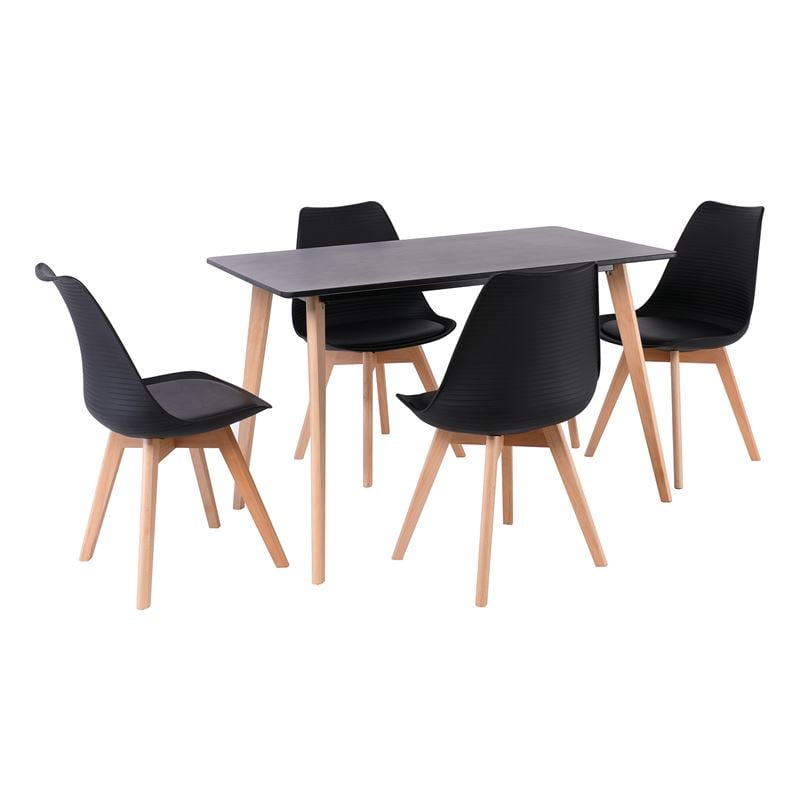 MARTIN Set Τραπεζαρία: Τραπέζι + 4 Καρέκλες, MDF Μαύρο - Οξιά Φυσικό, PP Μαύρο