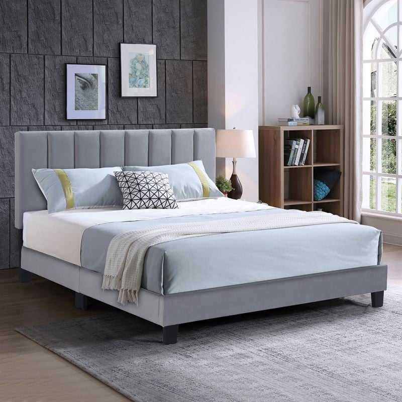 ALLEGRO Κρεβάτι Διπλό 160x200cm, Ύφασμα Γκρι, με Κεφαλάρι πολλαπλών θέσεων