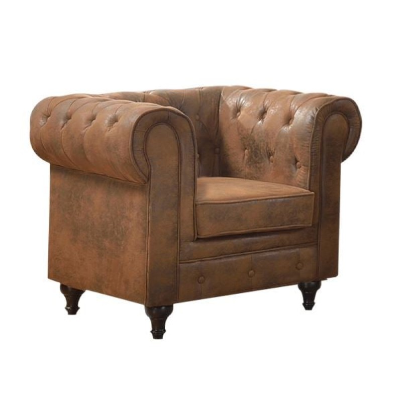 CHESTERFIELD York Πολυθρόνα Σαλονιού - Καθιστικού, Ύφασμα Απόχρωση Καφέ Camel