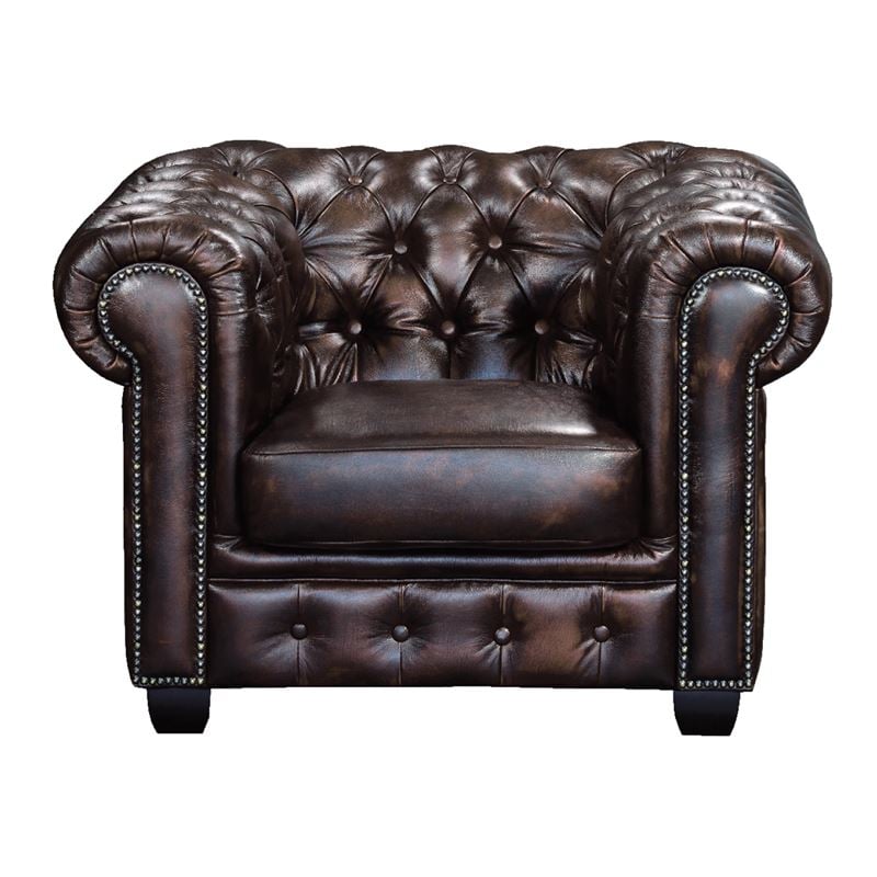 CHESTERFIELD Birmingham Πολυθρόνα Σαλονιού Καθιστικού,Δέρμα Απόχρωση Καφέ