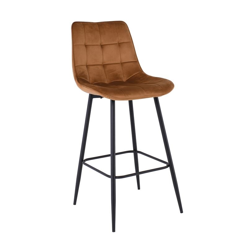 MYRIAM Σκαμπό BAR, Μέταλλο Βαφή Μαύρο, Ύφασμα Velure Camel